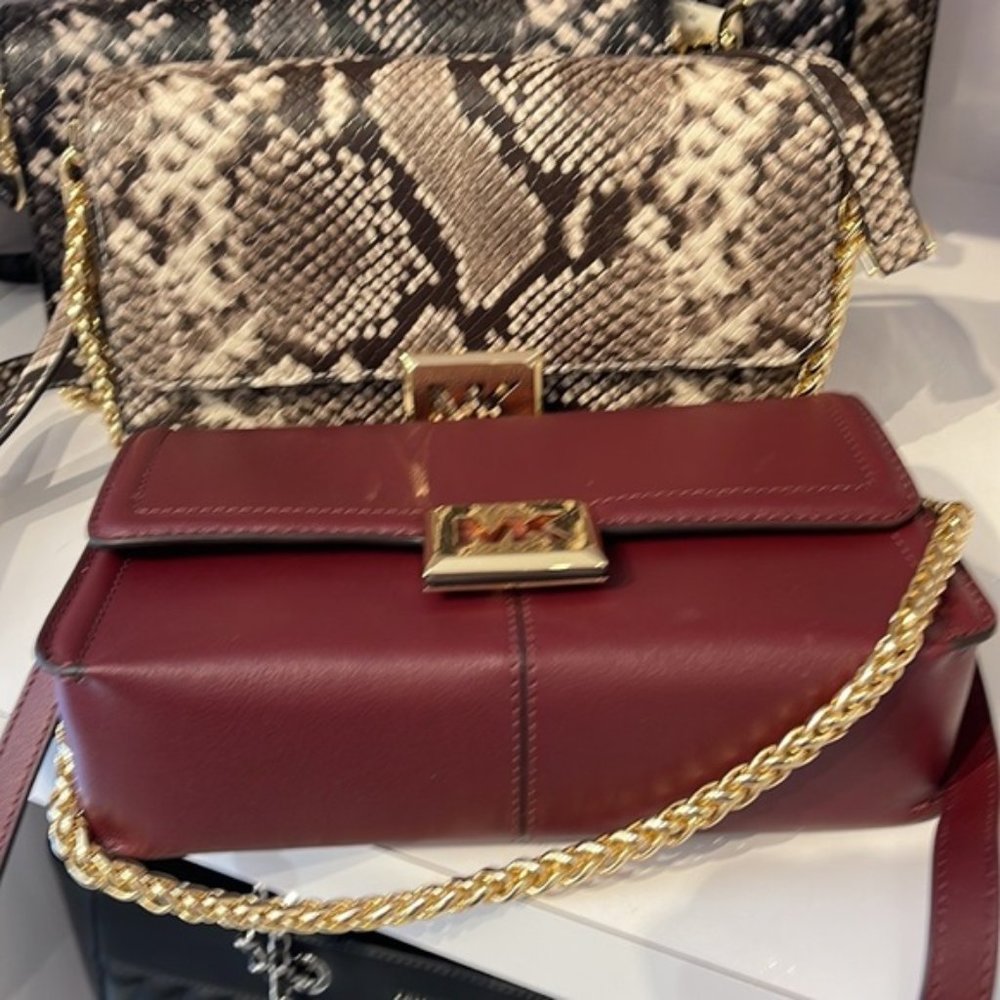 Michael Kors Sonia Medium Leather Shoulder Bag Merlot - Picture 9 of 16